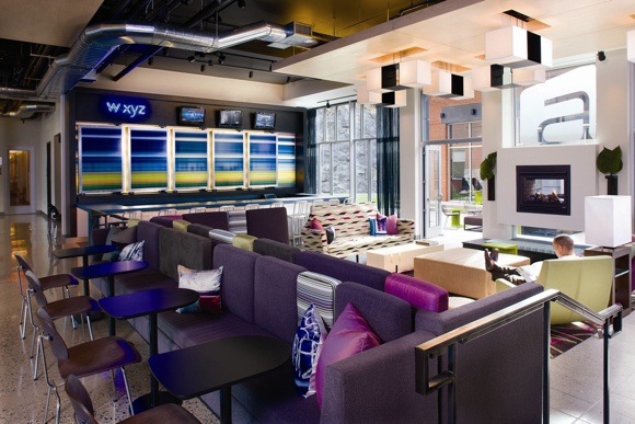 The Aloft lobby has been a key component in the design scheme