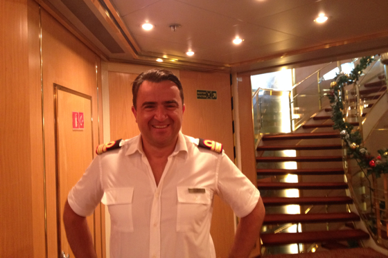 Silver Cloud hotel manager Marius Sima stays fit by walking the ship for 30 minutes before his morning meeting.
