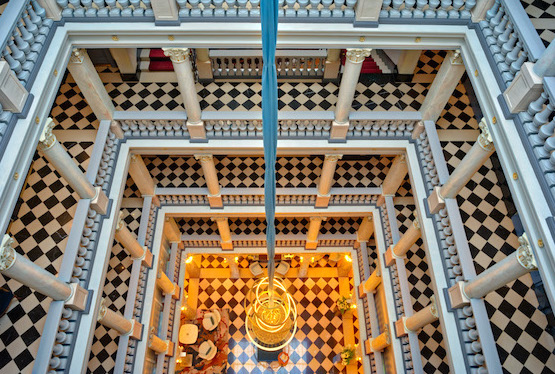 Looking into the lobby of the Ritz-Carlton Hotel de la Paix, Geneva