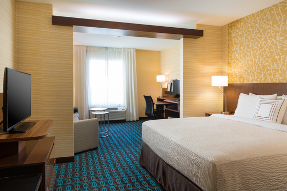 Finished guest room product at the Folsom Fairfield Inn & Suites in Folsom, California
