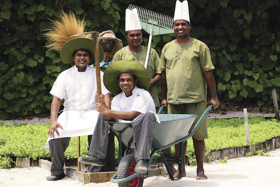 Gardeners at Six Senses Laamu in the Maldives