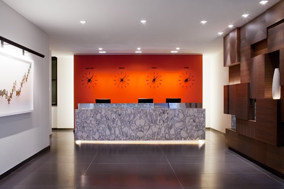 An orange wall pops.