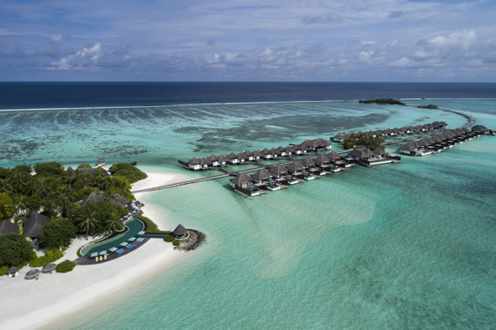 Aerial view of the Four Seasons Resorts Maldives
