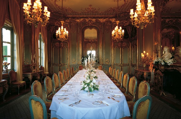 The French Dining Room in the Cliveden House Luxury Hotel, Taplow, England. The Cliveden House is one of the properties up for auction. Photo used courtesy of the Cliveden House Luxury Hotel