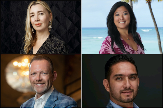 From left, clockwise: Isabel Pintado (Four Seasons Hotels and Resorts), Carly Clement (Outrigger Waikiki Beach Resort), Fabián Calderón (Marquis Los Cabos) and Martin Wormull (Conrad Nashville)   