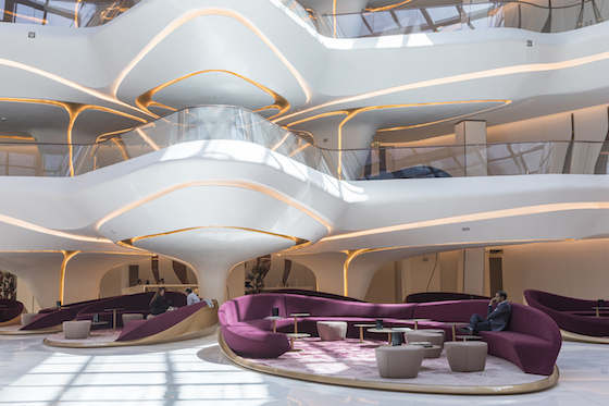 The lobby of The Opus, the Dubai building housing the ME Dubai hotel