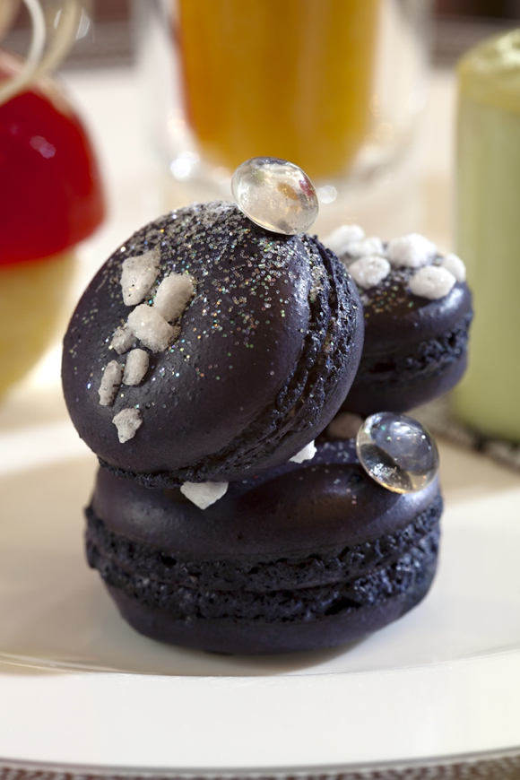 The Crystal Clear Diamond features a lightly perfumed Guinness macaron with black currant jelly.