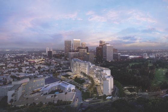 A rendering of an aerial view of One Beverly Hills