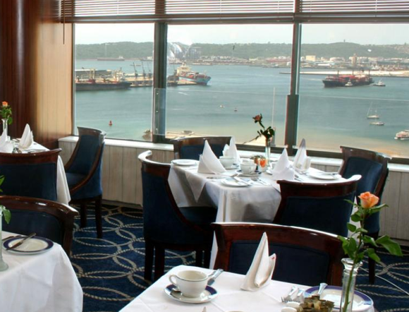 View of Durban's harbor from The Royal Hotel restaurant.