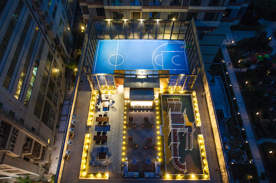 Tryp by Wyndham Hotel Xian, China, has a rooftop basketball court.