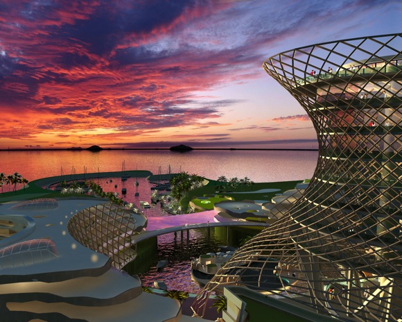 The resort will be located on China’s only west-facing shoreline.