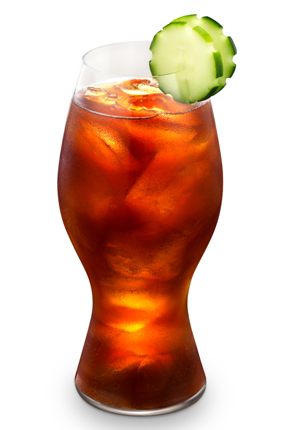 The Brilliant cocktail, inspired by England, includes earl-grey-tea-infused gin, Pimm’s, lemon juice, cucumber simple syrup and Coca-Cola.