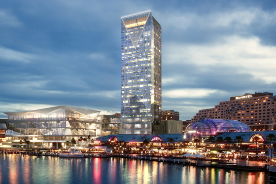 An artistic rendering of the 35-story, 600-room Sofitel Sydney Darling Harbour.