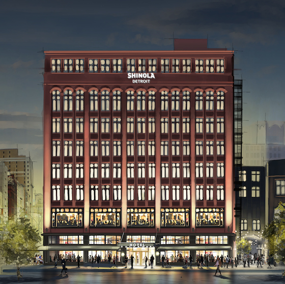 A rendering of the entry view of the Shinola Hotel