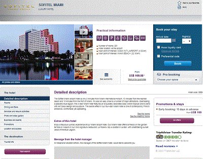 The website of Sofitel Miami shows the hotel's TripAdvisor ranking in a box on the right sideof the page. It includes a link to the hotel's reviews.