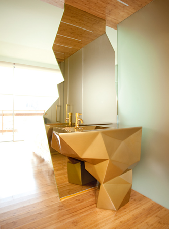 Solid brass washbasins are included in guest room bathrooms.