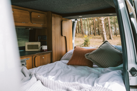 The cozy interior of the campervan