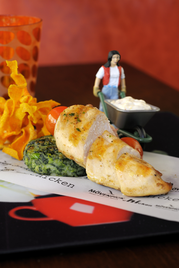 A fun character on the plate jazzes up a grilled chicken entrée.