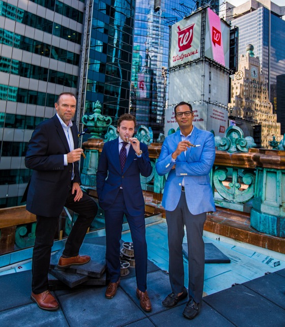 (Left to right) Charlie Palmer, Jeff David and Michael Herklots of Nat Sherman on The Knickerbocker rooftop.