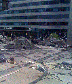 Wacker Drive outside Hotel 71 looks like a war zone this week while serving as the setting for "Transformers 3."