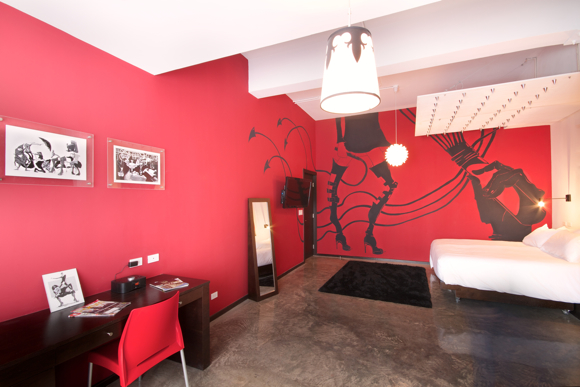 Each of the 13 uniquely designed guestrooms at Tántalo Hotel / Kitchen / Roofbar features a different artist focusing on a particular type of artistic expression and theme.