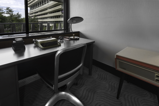 Closeup of The Watergate room 214 desk