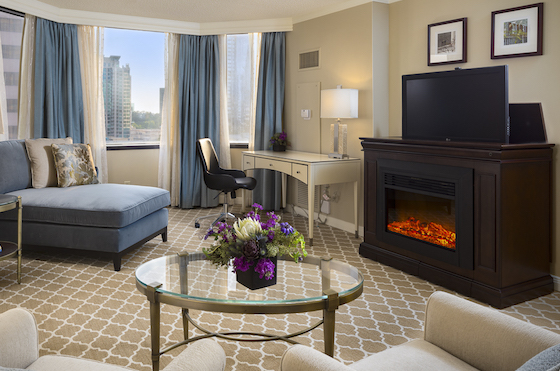 The Jasmine Suite features an electric fireplace and hidden television.