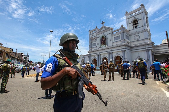 Sri Lankan security forces secure the area around St. Anthony's Shrine after an explosion hit St Anthony's Church in Kochchikade on April 21, 2019 in Colombo, Sri Lanka. (Getty Images)